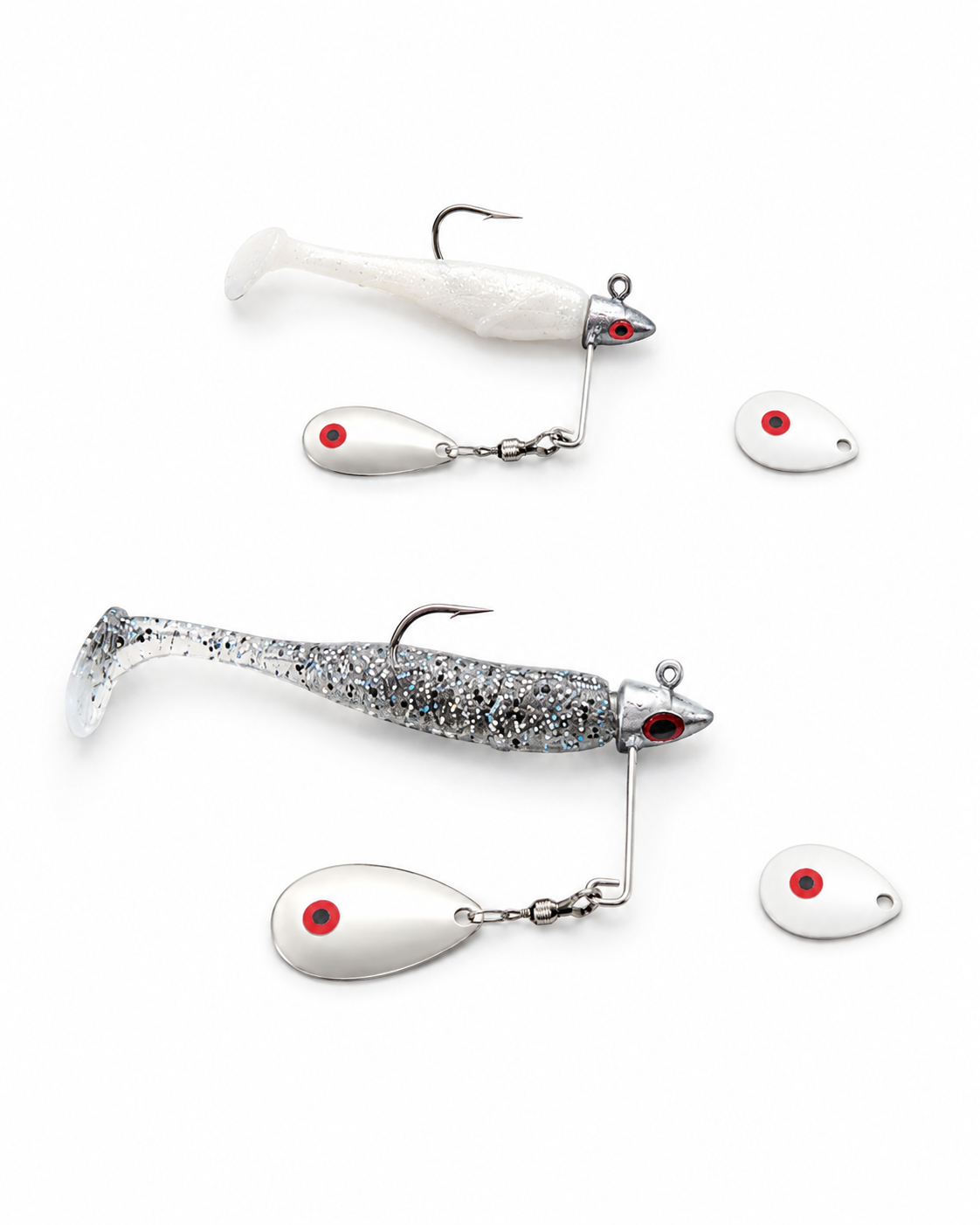 Swim rig spinner with silver and gold blades
