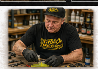 Nick working on lures in a workshop